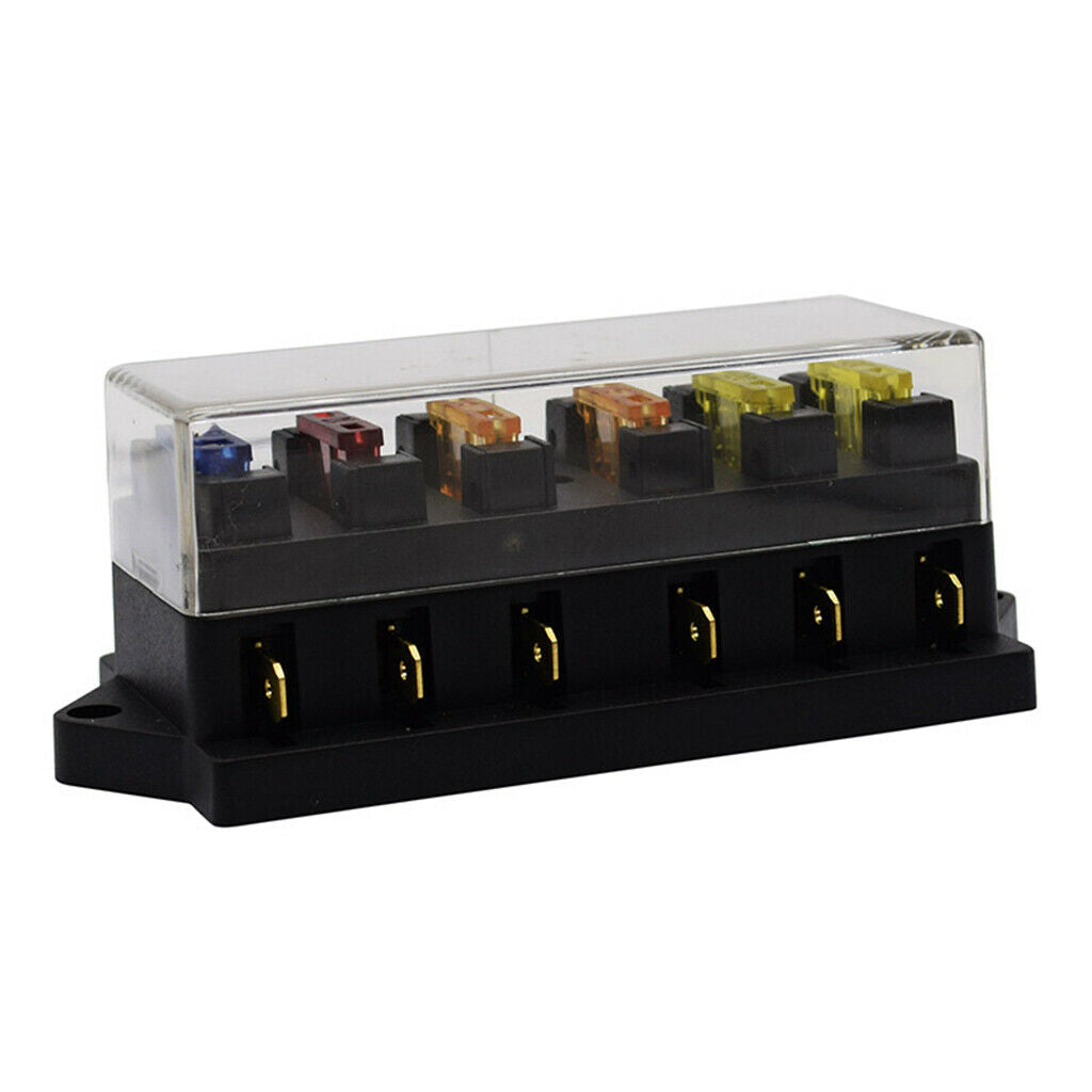 Automotive 6-Way Blade Fuse Box Holder 5A/10A/15A/20A Fuses for Yacht RV