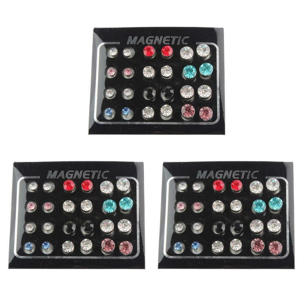 12 Pairs Men Women Magnetic Earrings Clip On Ear Stud Colored Crystal 4-7mm