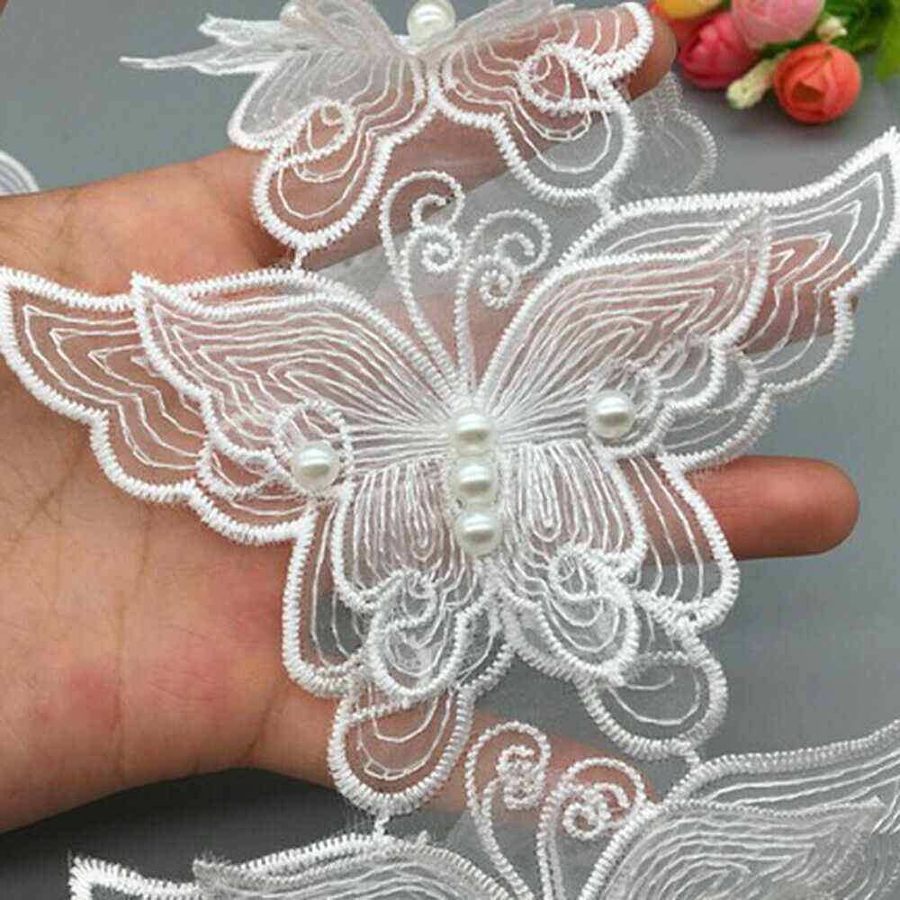 1 Yard Embroidered Lace Trim Butterfly Organza Wedding Dress Clothing Sewing DIY