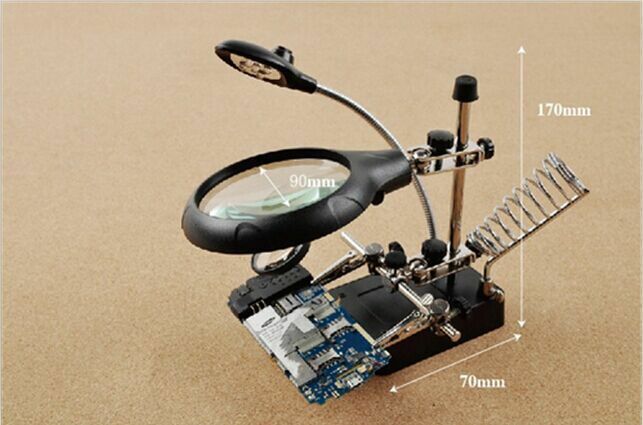 2.5X 7.5X 10X 5-LED Desktop Magnifier Iron Stand Loupe Auxiliary Repair 220V