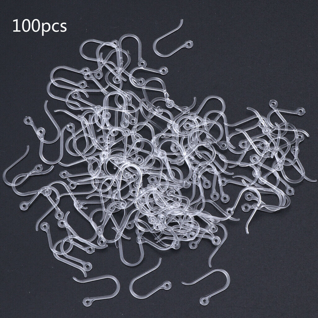 100Pcs Non-Allergenic Clear Plastic Ear Wire Hooks Earring Findings DIY Jewelry