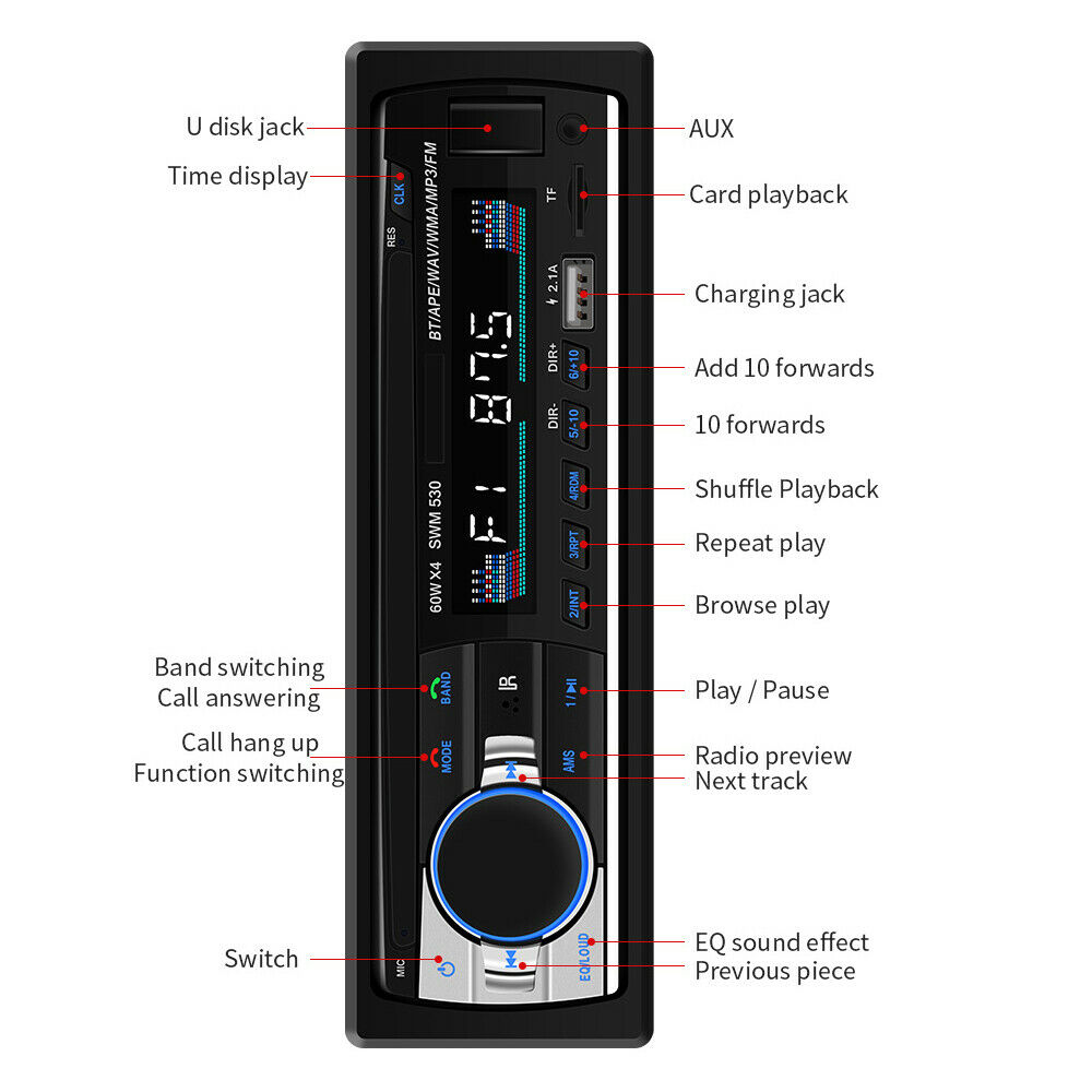 1 DIN Car Radio Stereo FM Aux Input Receiver SD USB JSD-520 12V In Dash Car MP3