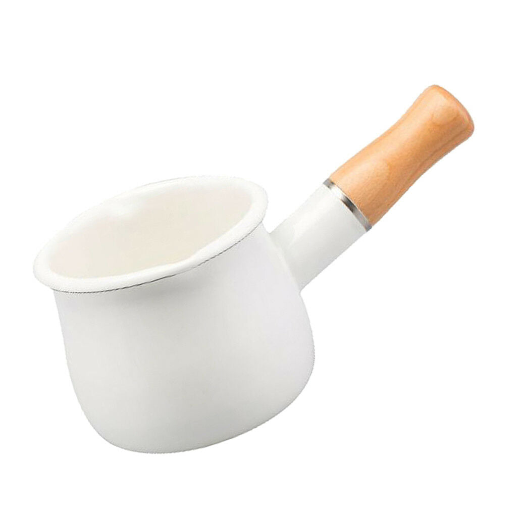 10cm Non Stick Milk Pan Saucepan Pot Wood Handle For Hobs White