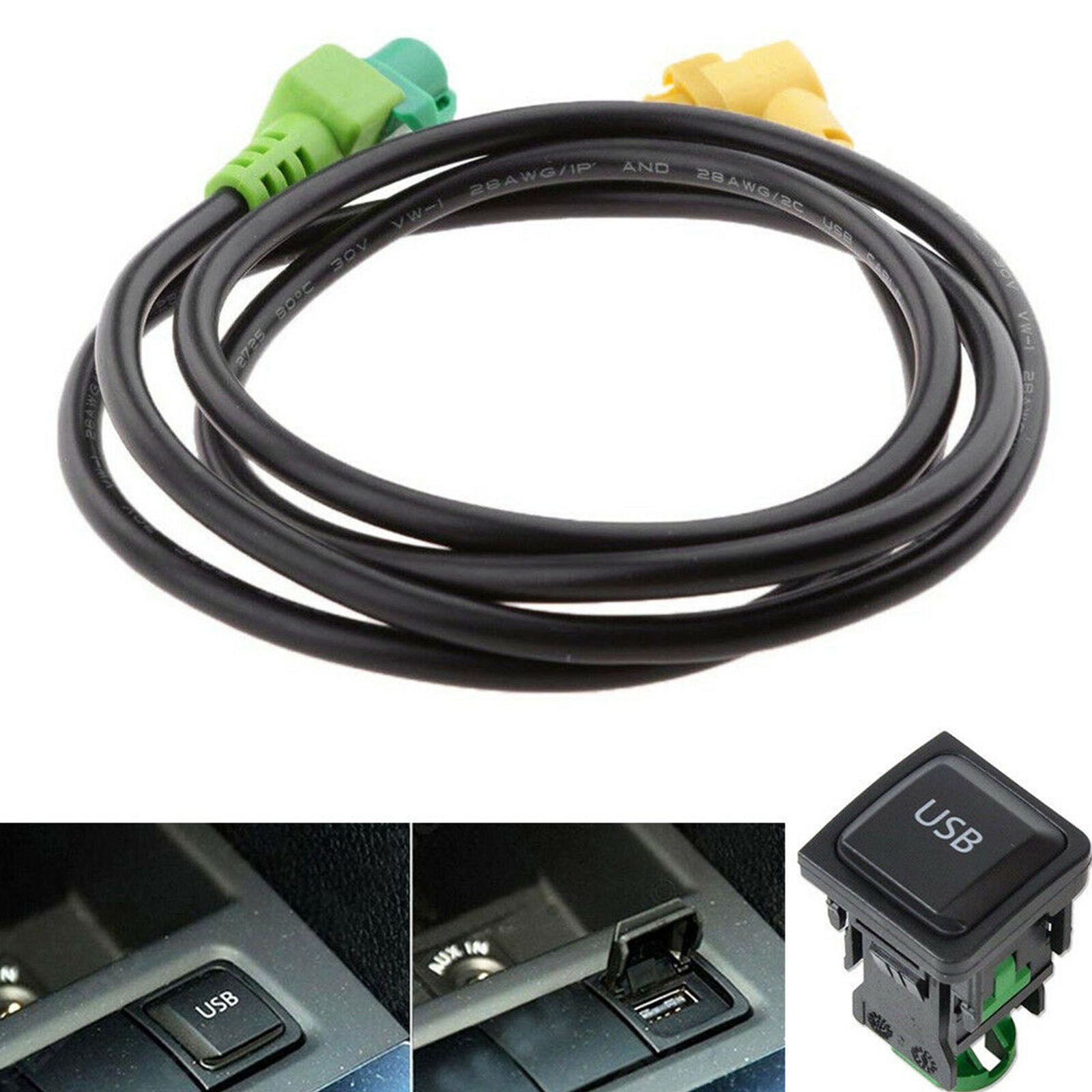 USB AUX Cable Switch Plug For Bora Sagitar Jetta Golf GTI MK6 MK5 RCD510 3 L8X4