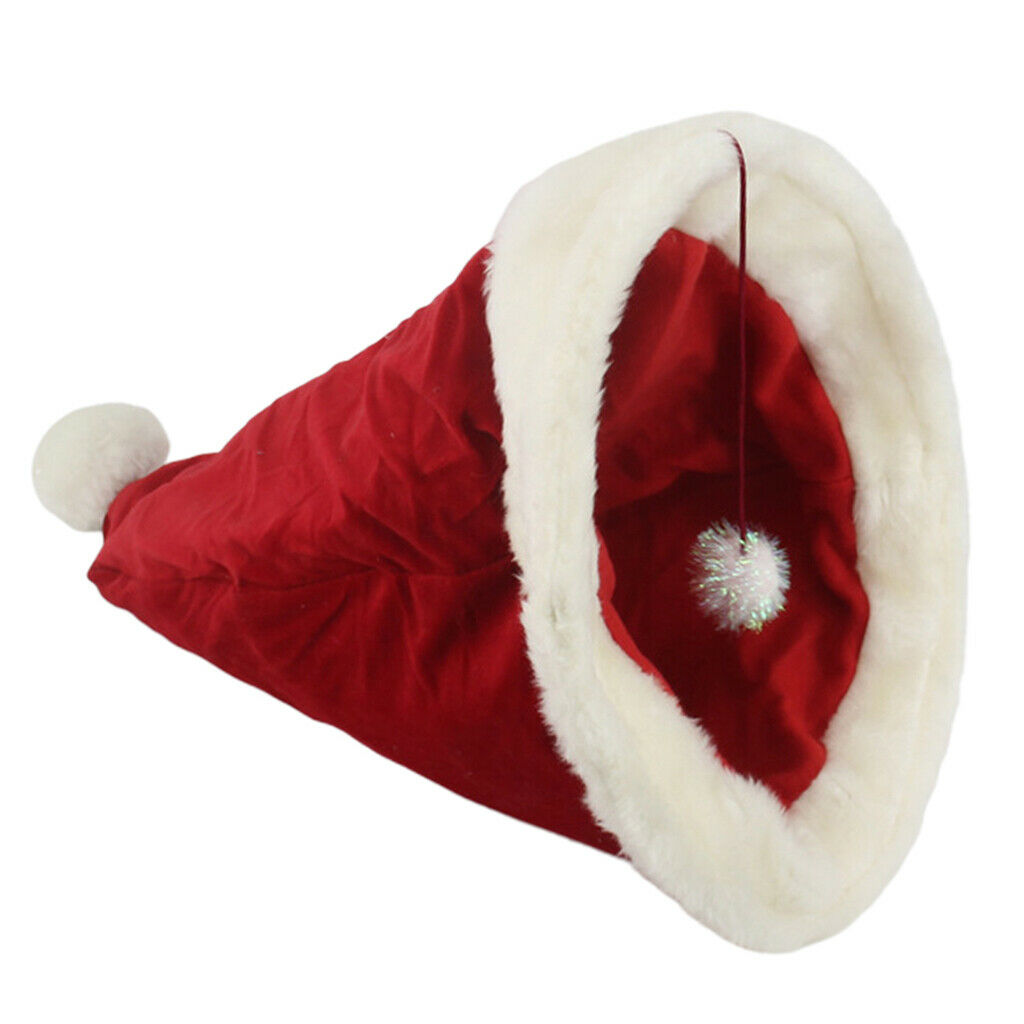 Christmas Hat Pet Bed Warm Soft, Small Dog Bed, Cat Nest for Small Pet,