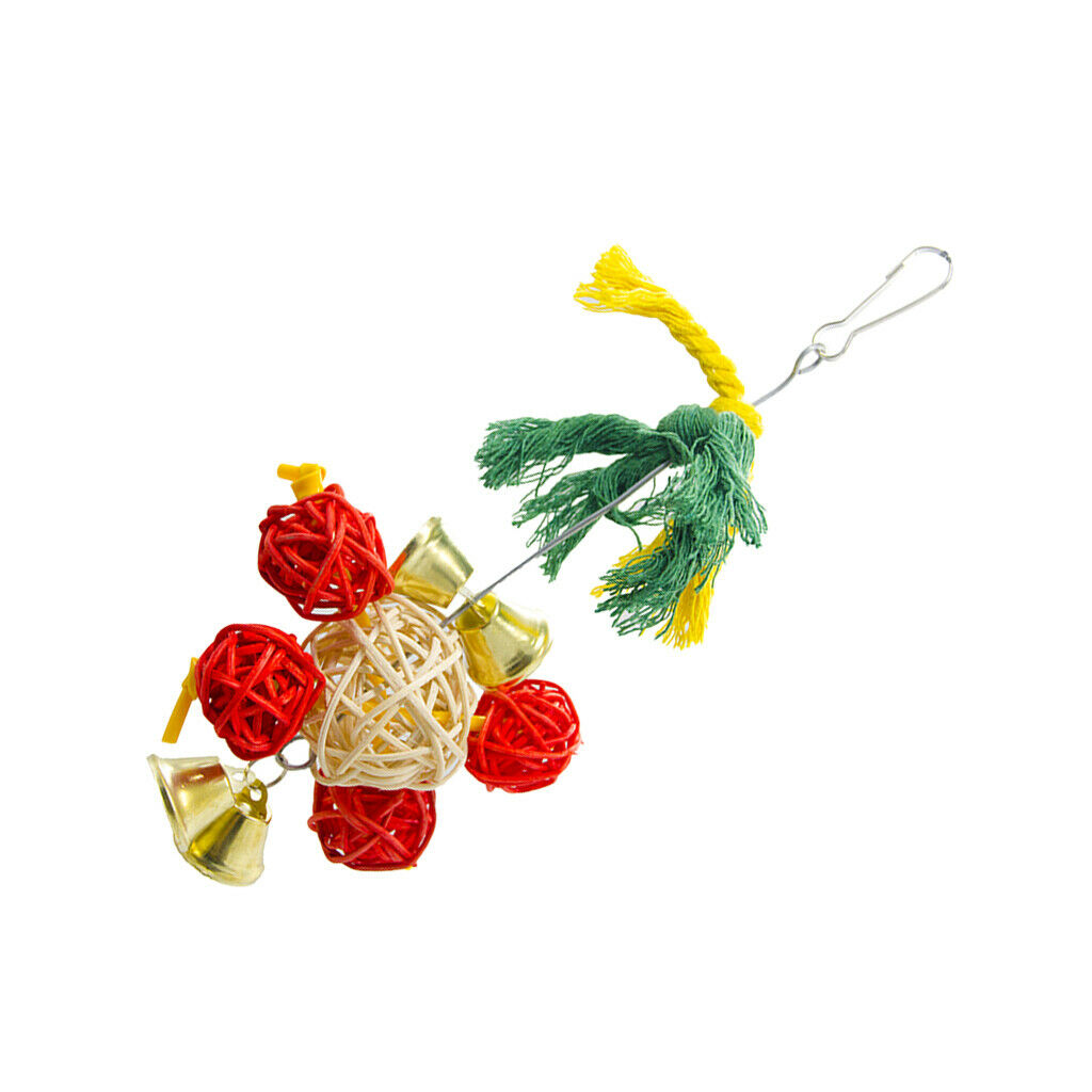 Bird Chewing Swing Toys with Big Rattan Ball 4Pcs Red Small Balls for Budgie