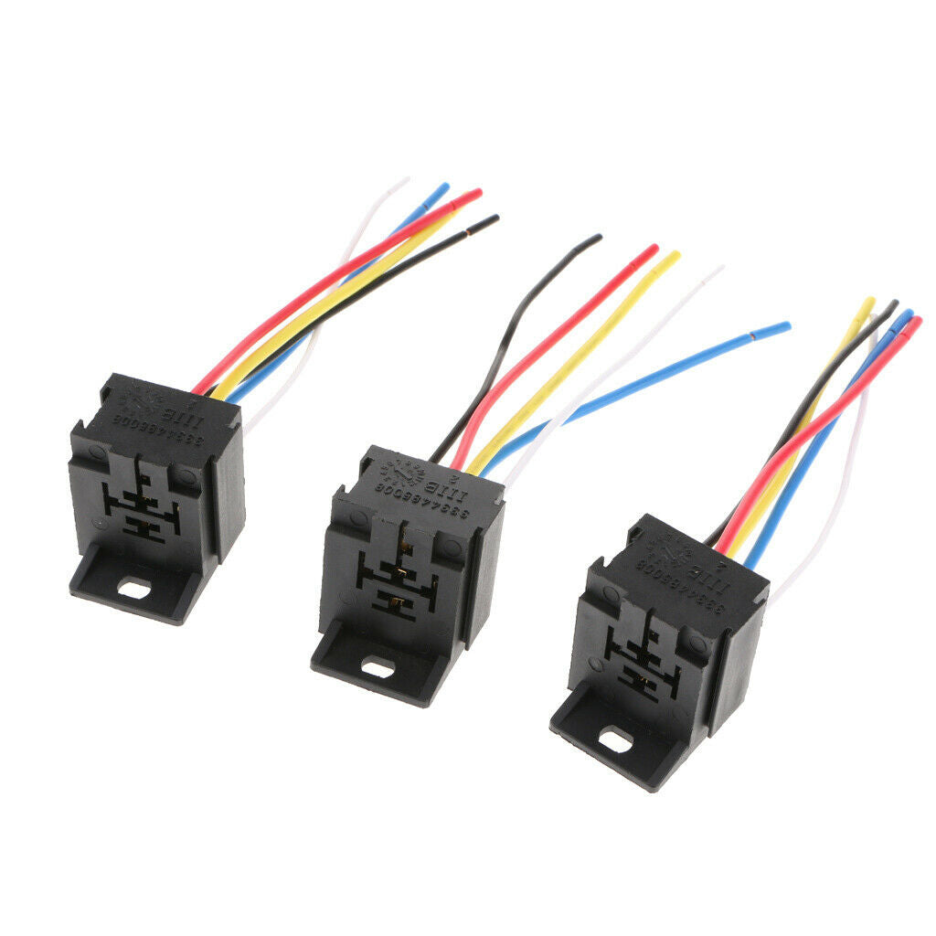 3 Pieces Prewired 5 Pin Automotive Relay Plastic Back Socket  40A