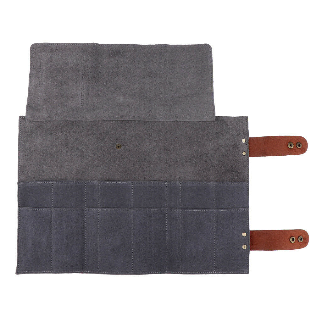 Durable Leather Hair Cutting Scissors Pouch Rolled Bag for Hairdresser Grey