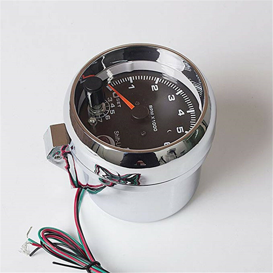 3.75" Chrome 7 Colors Background LED Tachometer Red LED Shift Light RPM X 1000