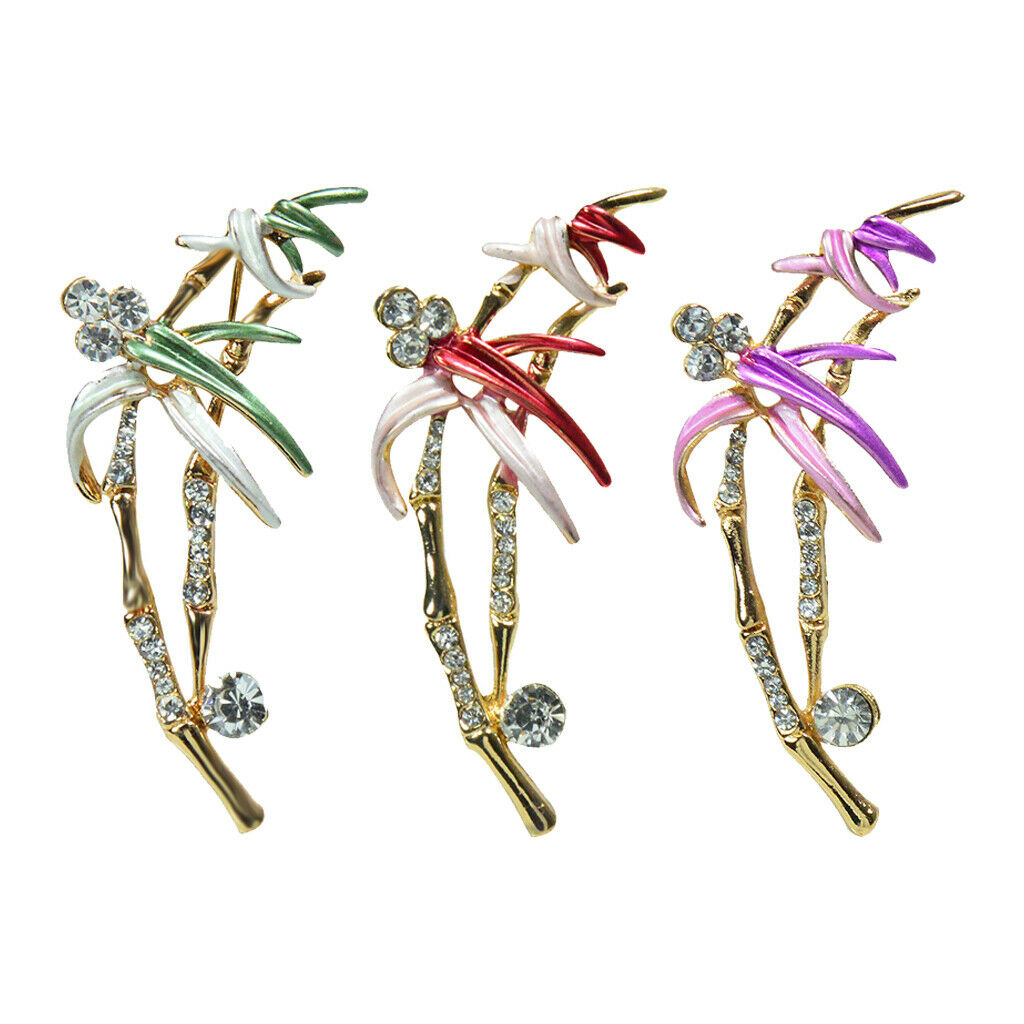 Natural Inspiration Bamboo Brooch Crystal Rhinestone Brooch Pin Green