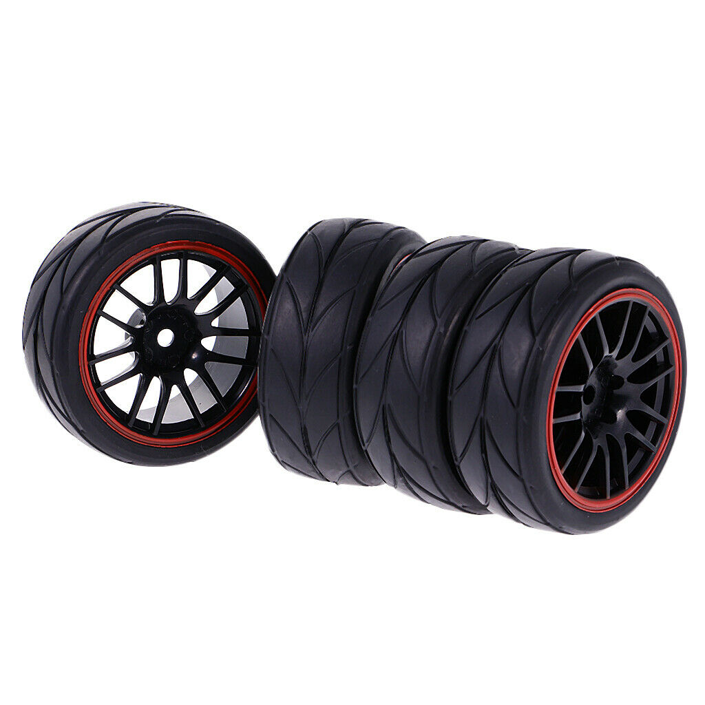 4 Pieces Rubber On Road Tyre Drift Tires for 1/10 RC Car Parts 9068-6081