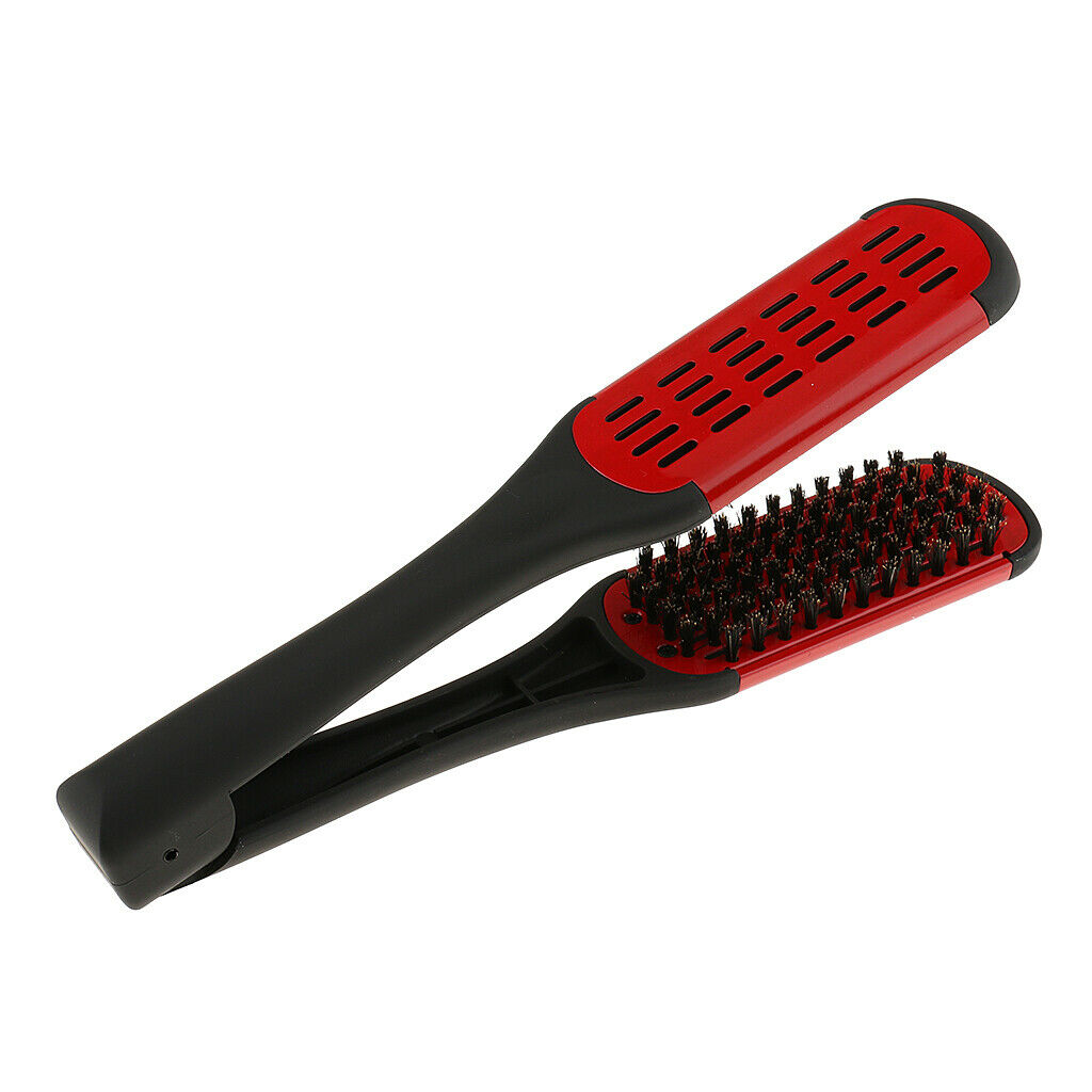 Red Hairdressing DIY Straightener Hair Straightening Double Brush Comb Clamp