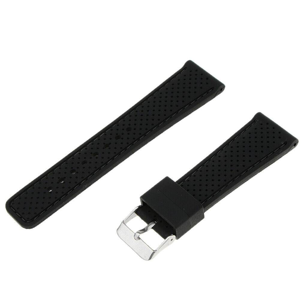 Soft 24mm Black Silicone Rubber Watchband with Stitch Line Black Stitch