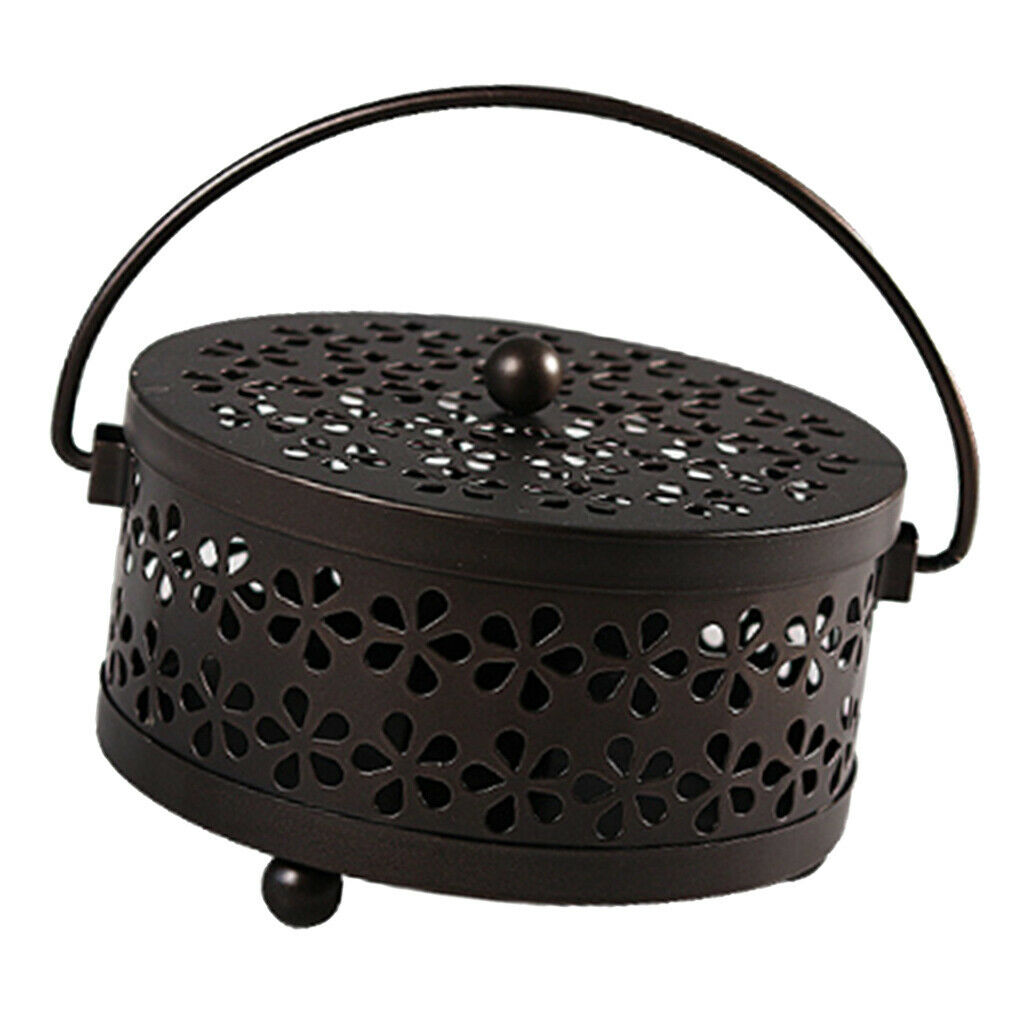 Portable Iron Mosquito Coil Holder + Handle & Lid Bronze