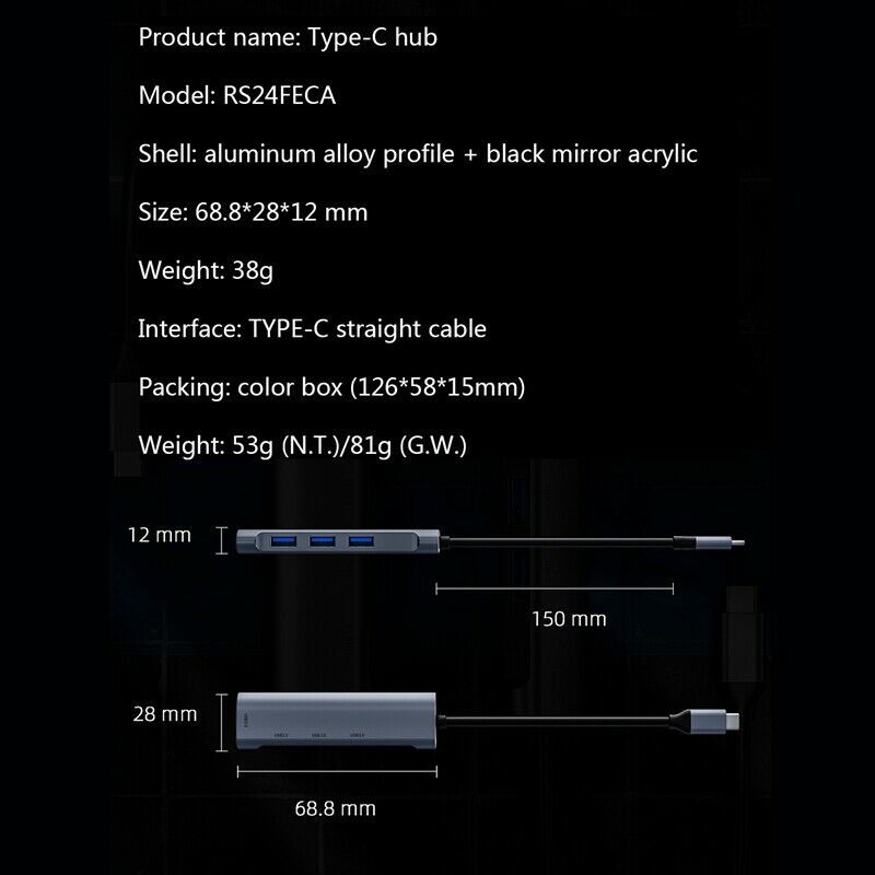 4 in 1 Type-C HUB to 4-Port USB Splitter USB3.0X1 and USB2.0X3 Docking StationY6