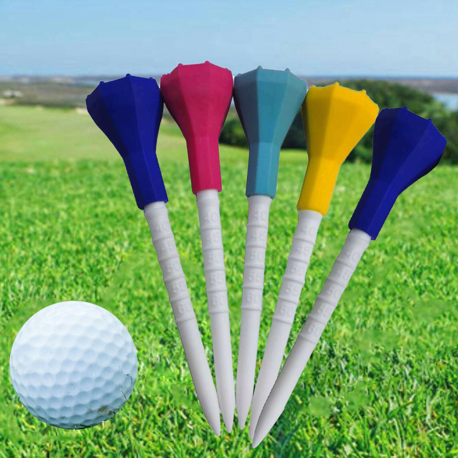 5Pack Golf Tees 87mm Reusable Big Cup Rubber Cover Top Golf Tee Ball Holder