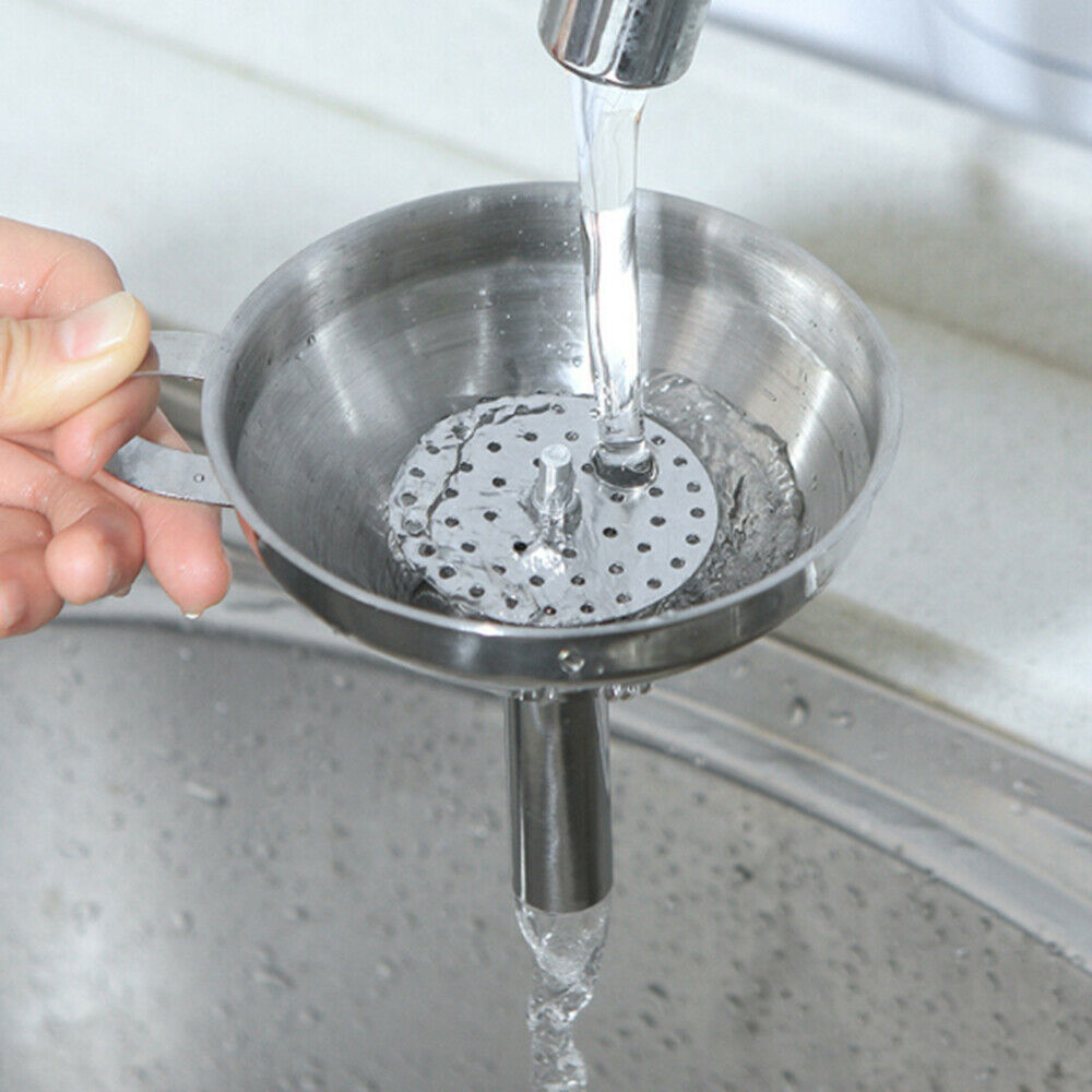 Stainless Steel Funnel Kitchen Oil Soy Sauce Liquid Funnel Detachable Filter