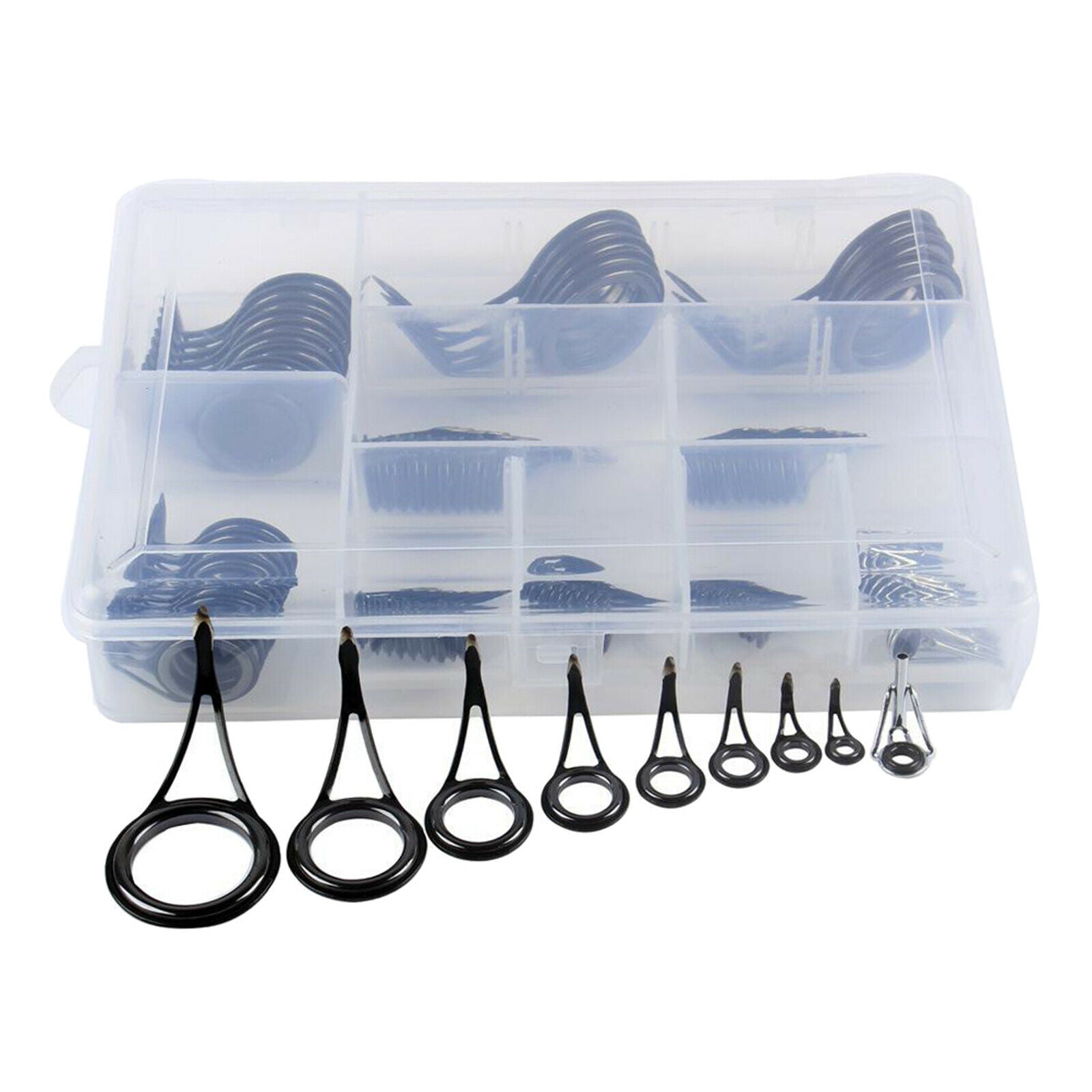 90x Fishing Rod Eye Rings Casting Fishing Pole Guides 9 Sizes w/ Storage Box