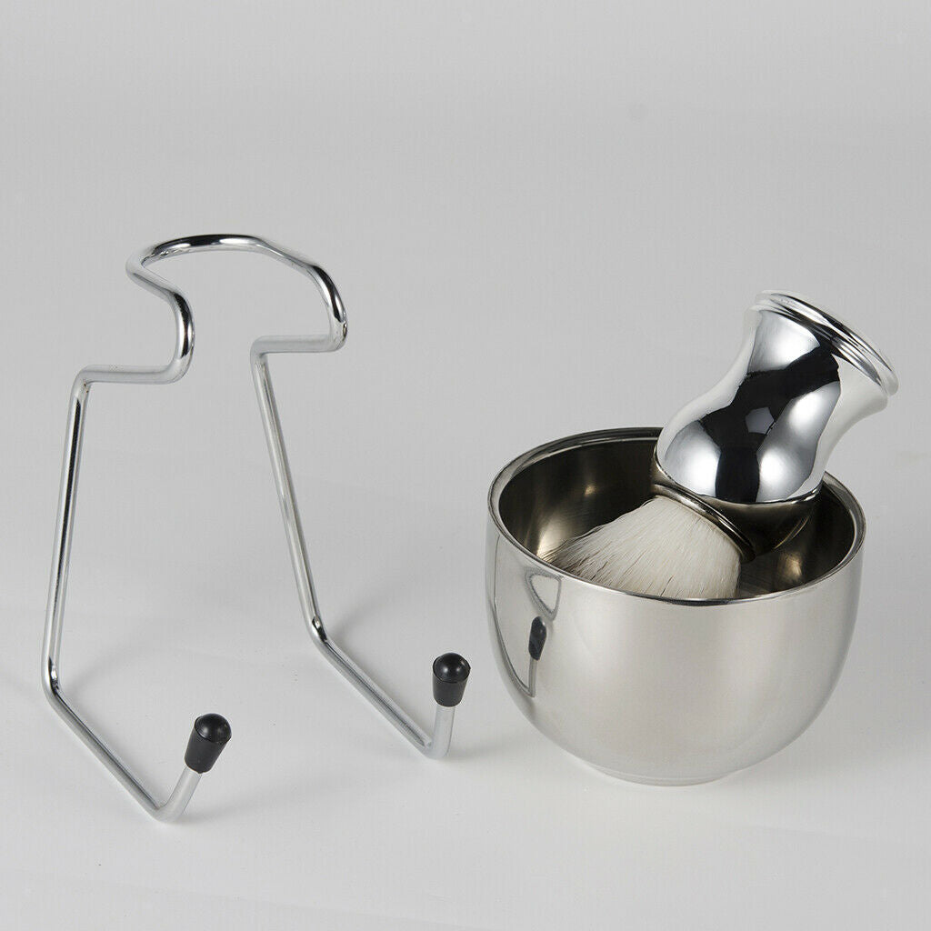 Stainless Steel Shaving Brush Shaving Bowl/ Mug Brush Stand Holder Set Gift