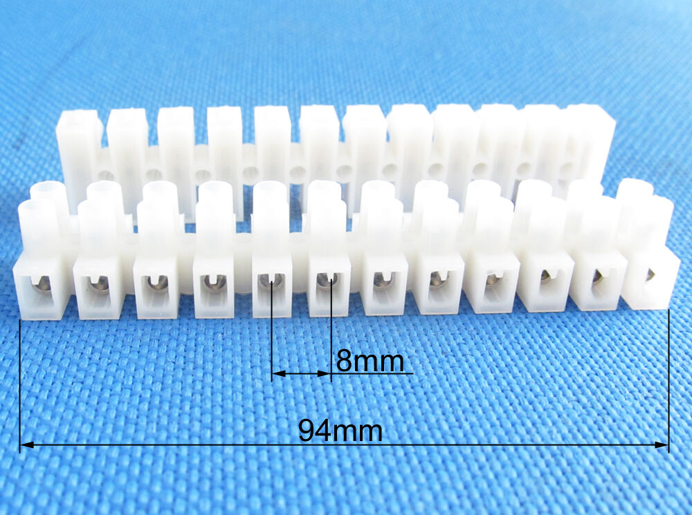 10pcs Electrical 12 Way Barrier Terminal Strip Block Pitch 8mm 5A 450V 22-12AWG