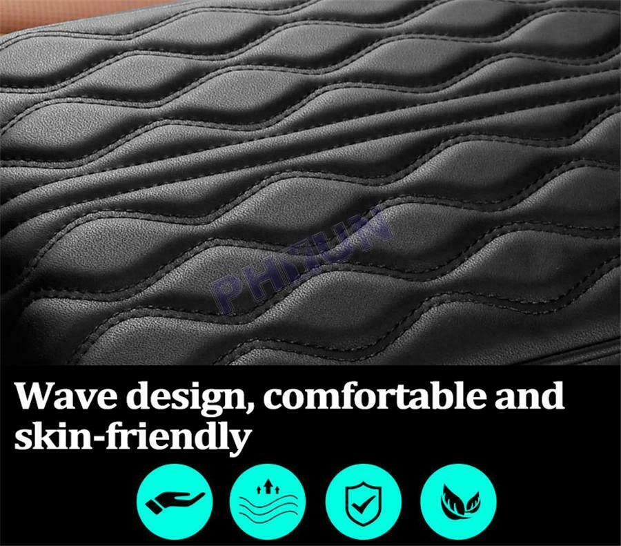 Black PU leather Car Armrest Pad Cover Center Console Wave Pattern Cushion 1PC