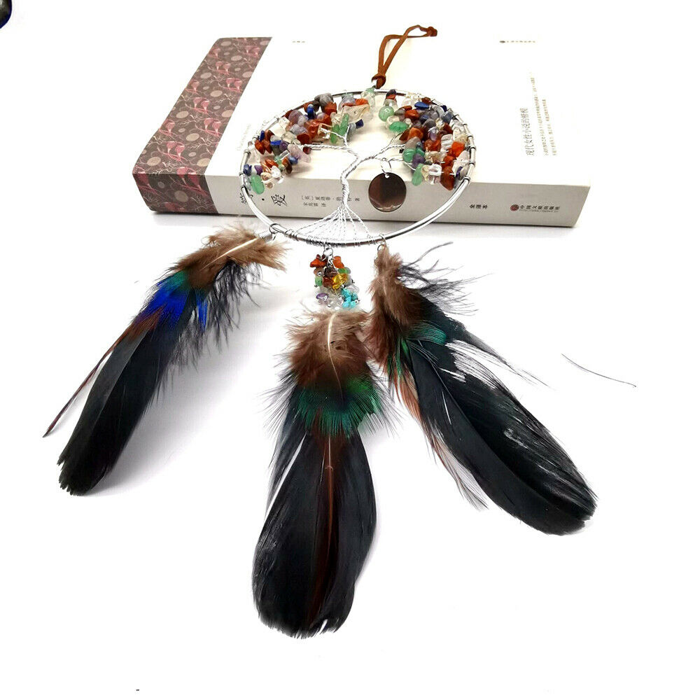 Handmade 7 Chakra Stones Reiki Healing Crystals Tree of Life Dream Catcher Decor