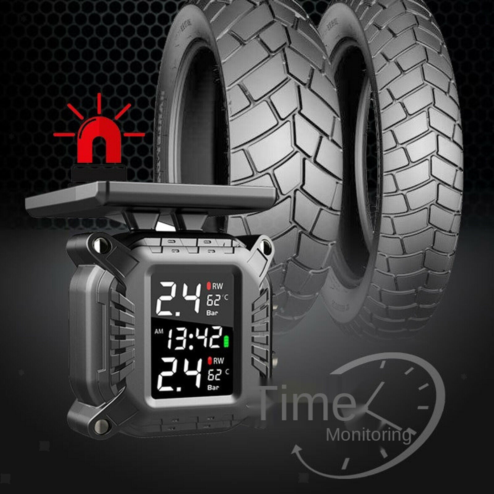 Solar Smart Tire Pressure Monitoring System Large LCD for Motorcycle Car RV