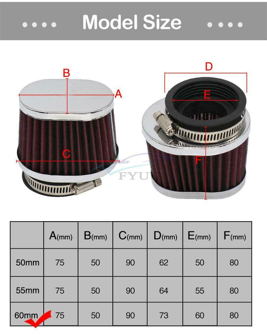 Universal For off-road Motorcycle Scooters 60mm High Flow Air Filter Red x2