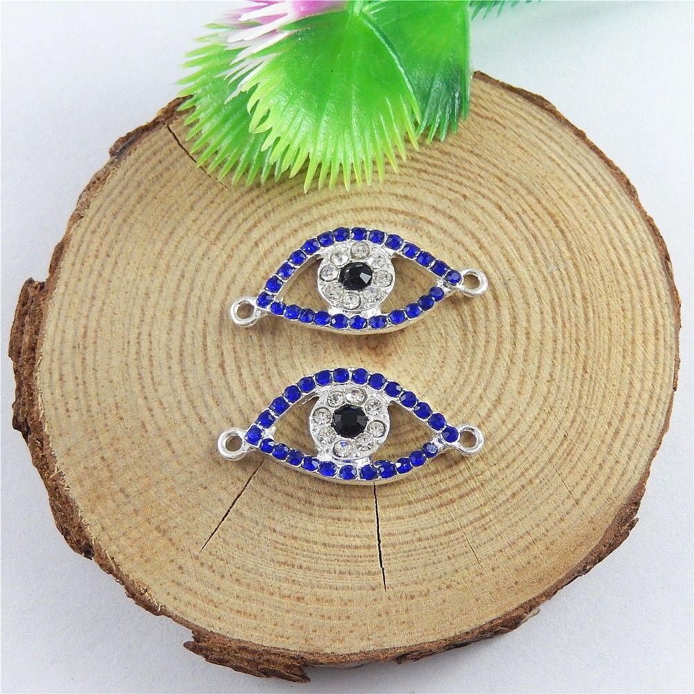 4 Alloy Evil Eye Charm Rhinestone Pendant Connector Bracelet DIY Jewelry 33*15mm