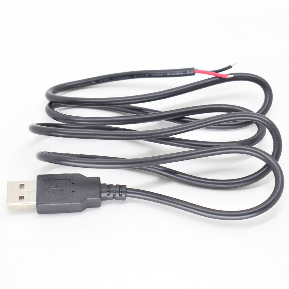 5pcs 1M/3.3FT 20AWG USB 2.0 Male Plug 2pin wire DIY Pigtail cable Black