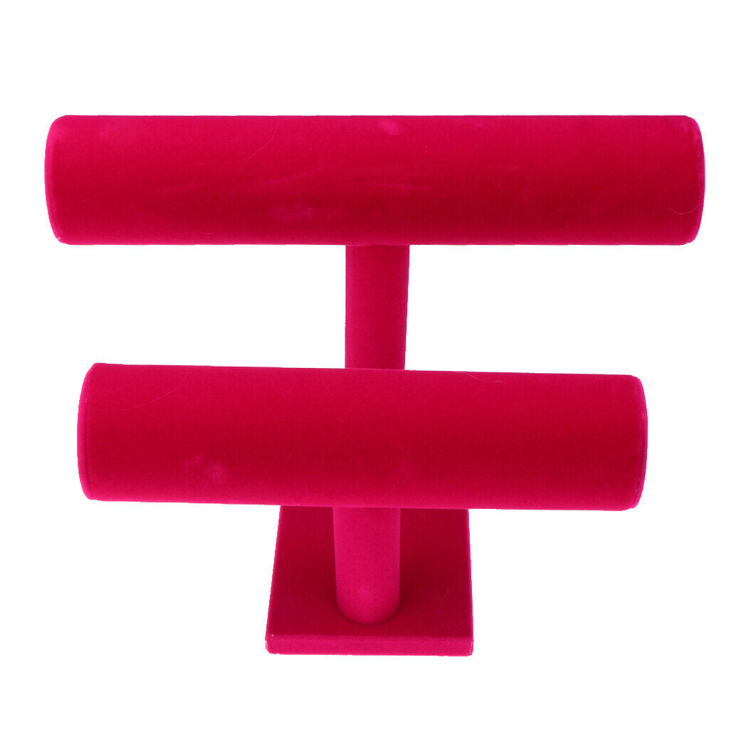 2Pcs 2-Tier Jewelry Hard Display Stand Holder Bracelet Chain Watch T-bar Hot