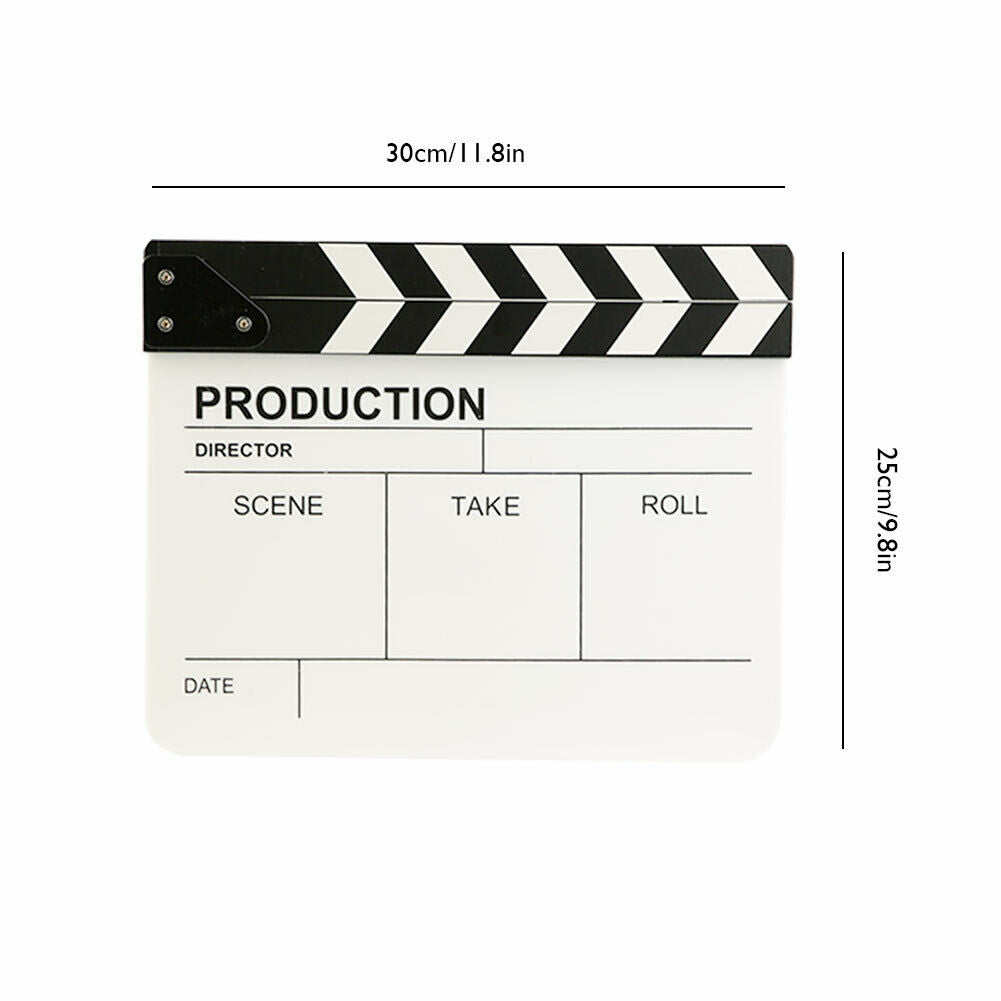 Movie Clap Board Film Slate Clapper 11.8x9.84" Board with Eraser+Pen Black White
