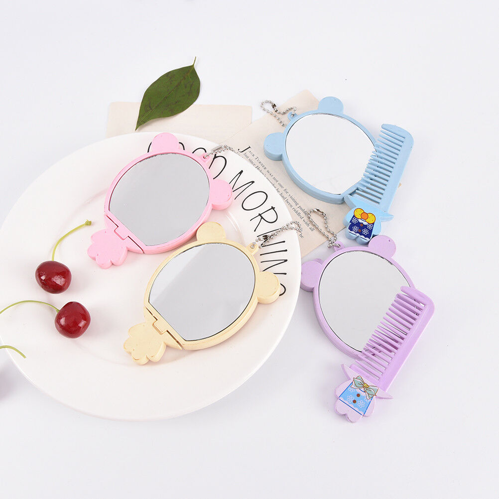 Cute Cartoon Makeup Mirror Travel Pocket Cosmetic Mirror With Comb Random Fad US
