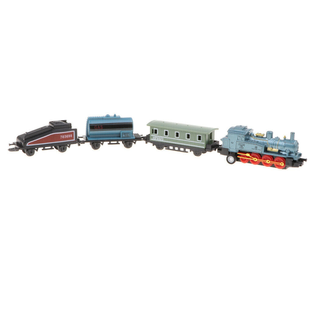 Blue Pull Back Train Set with Die-Cast Engine Locomotive Collectible