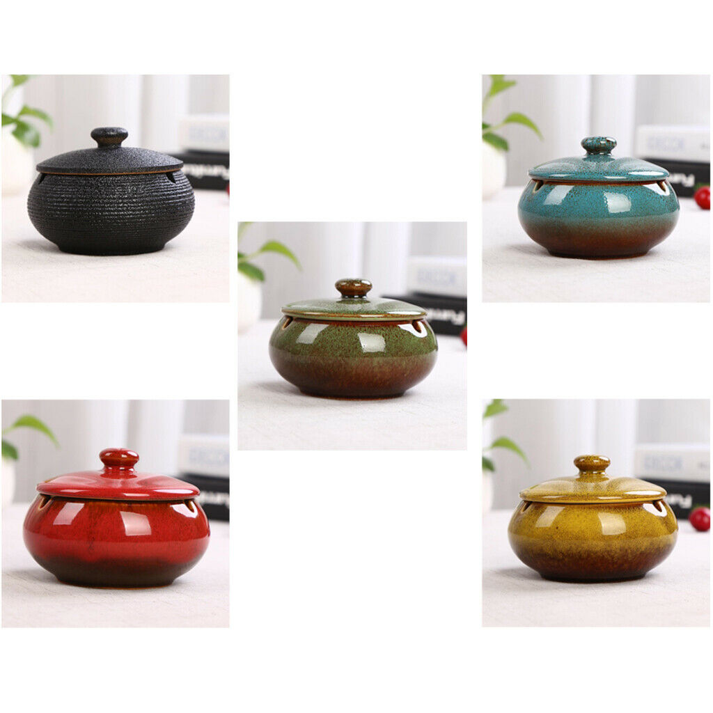 2pcs Ceramic Ashtray with Windproof Cover for Use in