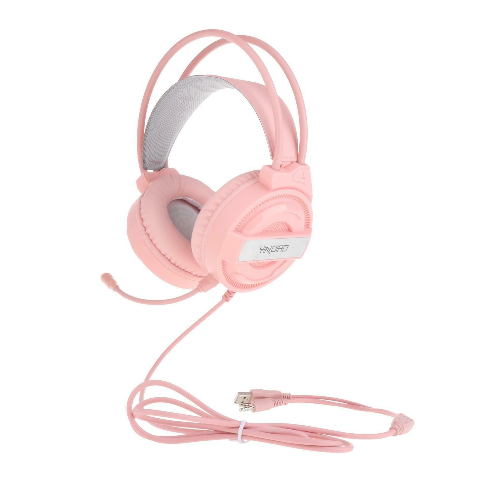 with Mic Over Ear Gaming Headset Headphones for Gamer Soft Earmuffs Pink