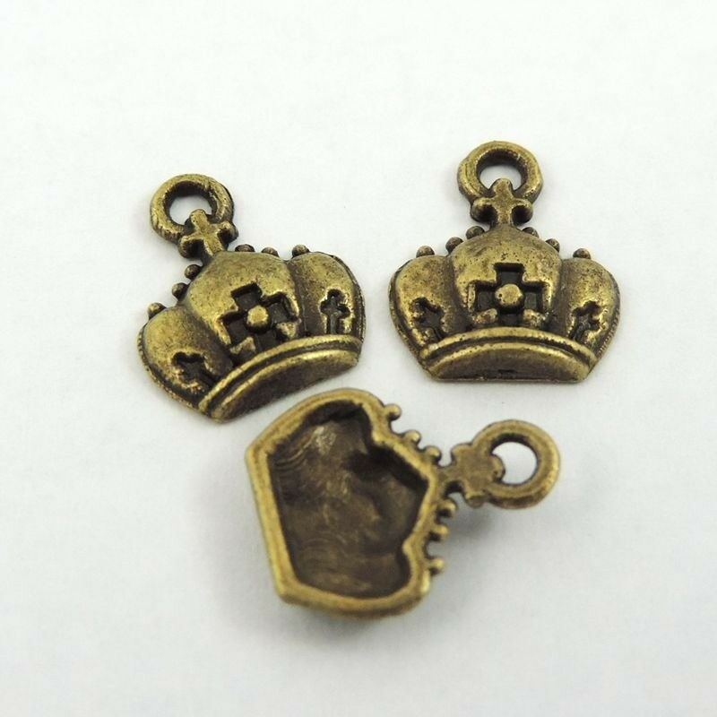 12x10x2mm Antiqued Bronze Alloy Mini Crown Charm Earring Pendant Findings 50 pcs