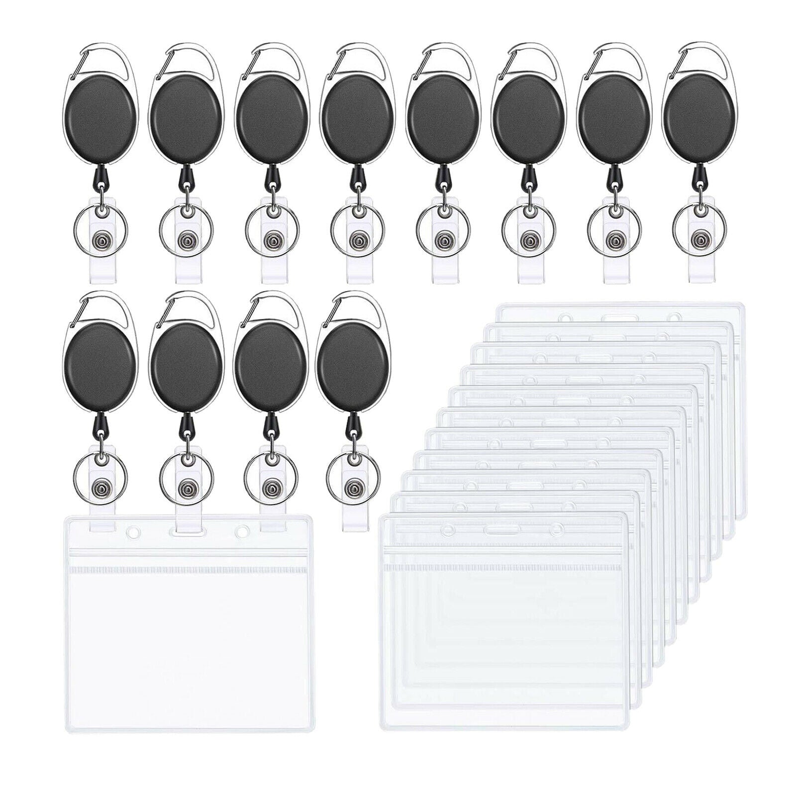12x Black Heavy Duty Retractable Badge Reel Key Ring for Office Worker