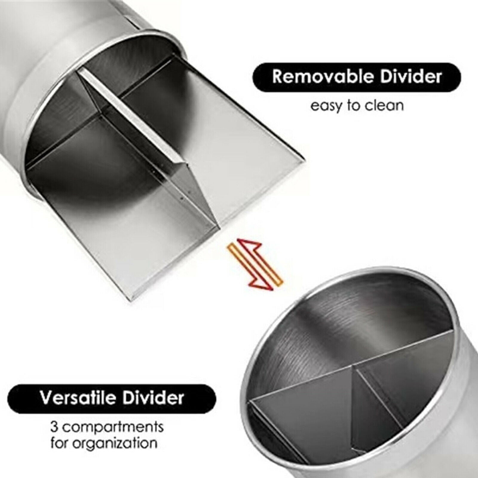 Stainless Steel Rotating Tableware Storage Bucket with Removable Divider