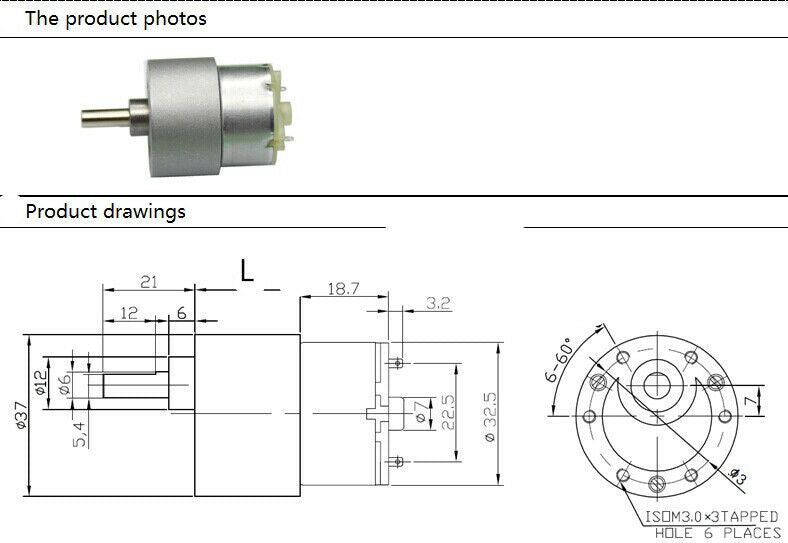 37GB-500 DC 12V 15RPM 2 Terminals Speed Reducer Electric Geared Motor DIY