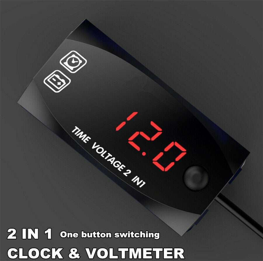 2 in 1 Design Mini Size Car Voltmeter & Clock Red LED Digital Display Waterproof