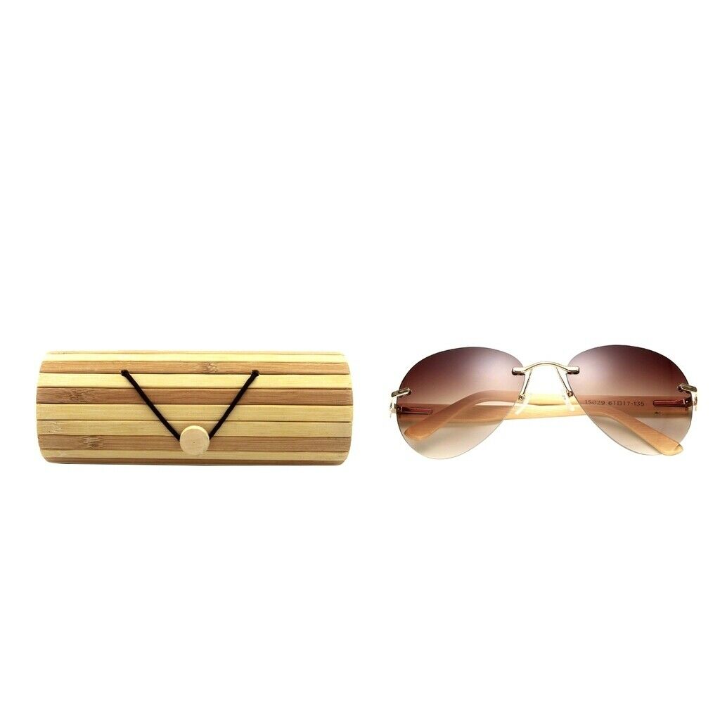 Men Women Fashion Classic Wood Bamboo Rimless Sunglasses for Outdoor Tawny