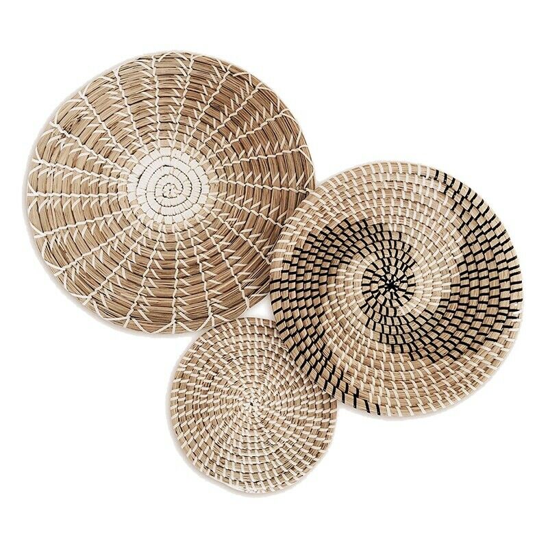 Handmade Hanging Wall Basket Decor(Set of 3)Round Woven Basket ,Boho Home DeT5P7