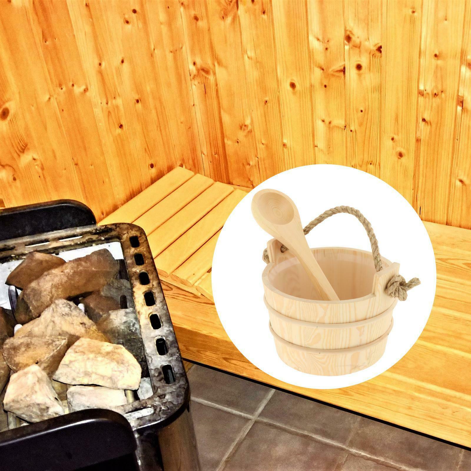 Sauna Wooden Bucket and Ladle Kit, Sauna Accessories with Liner for Sauna & SPA