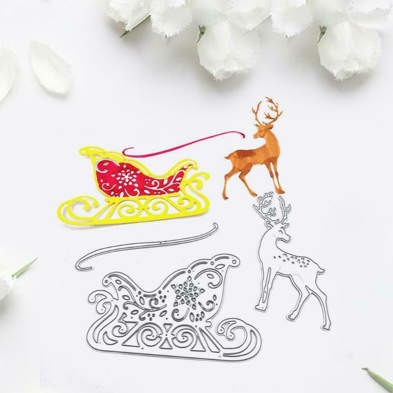 Christmas Elk Sledding Carbon Steel Cutting Dies DIY Scrapbooking Photo Album