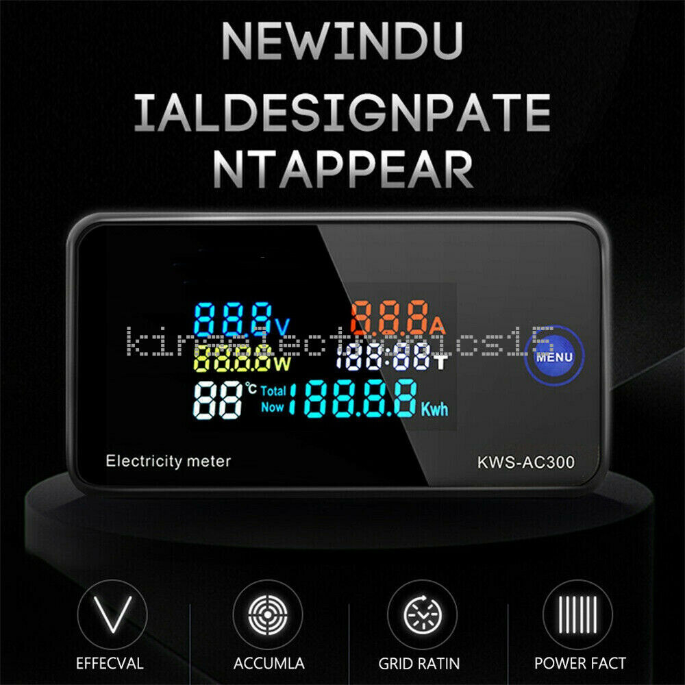 1PCS AC 50-300V Display Digital Power Energy Temp Meter Ammeter Voltmeter 0-10A