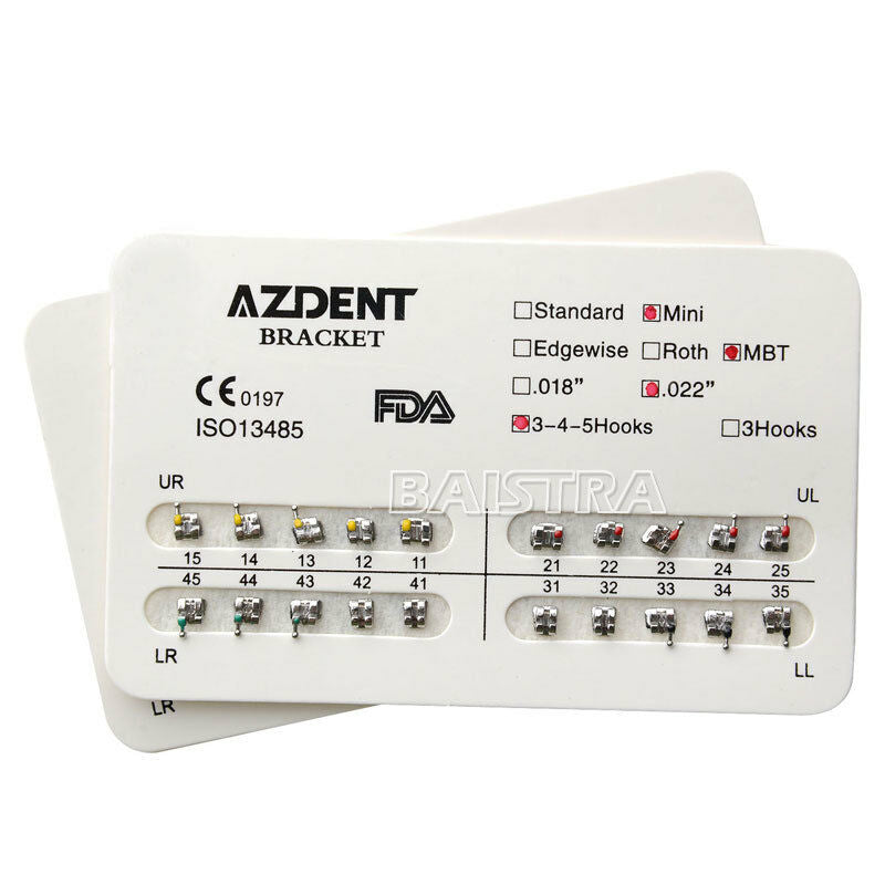 50X AZDENT Dental Orthodontic Metal Brackets Braces Mini MBT.022 Hooks 3 4 5