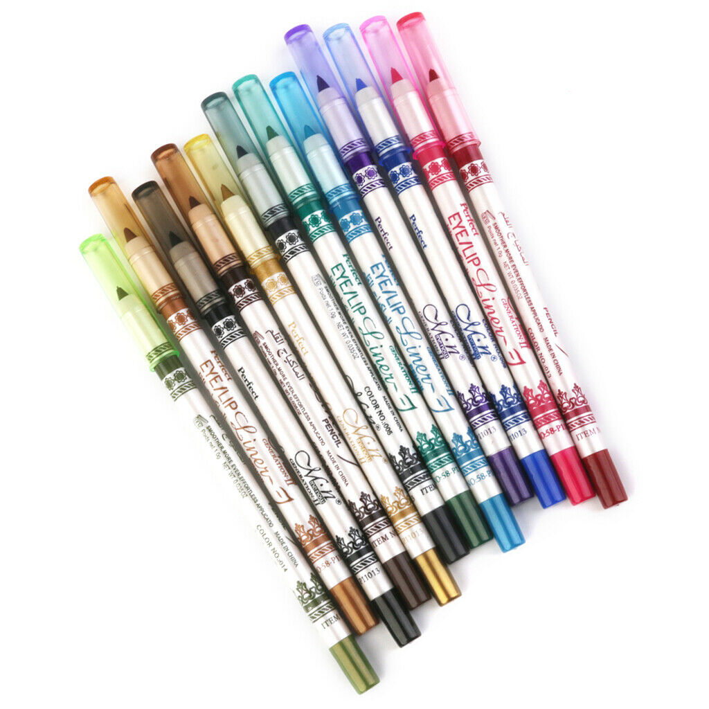 Cosmetic Eye Makeup Set, 12 Colors, Waterproof Eyeliner, Pencil for