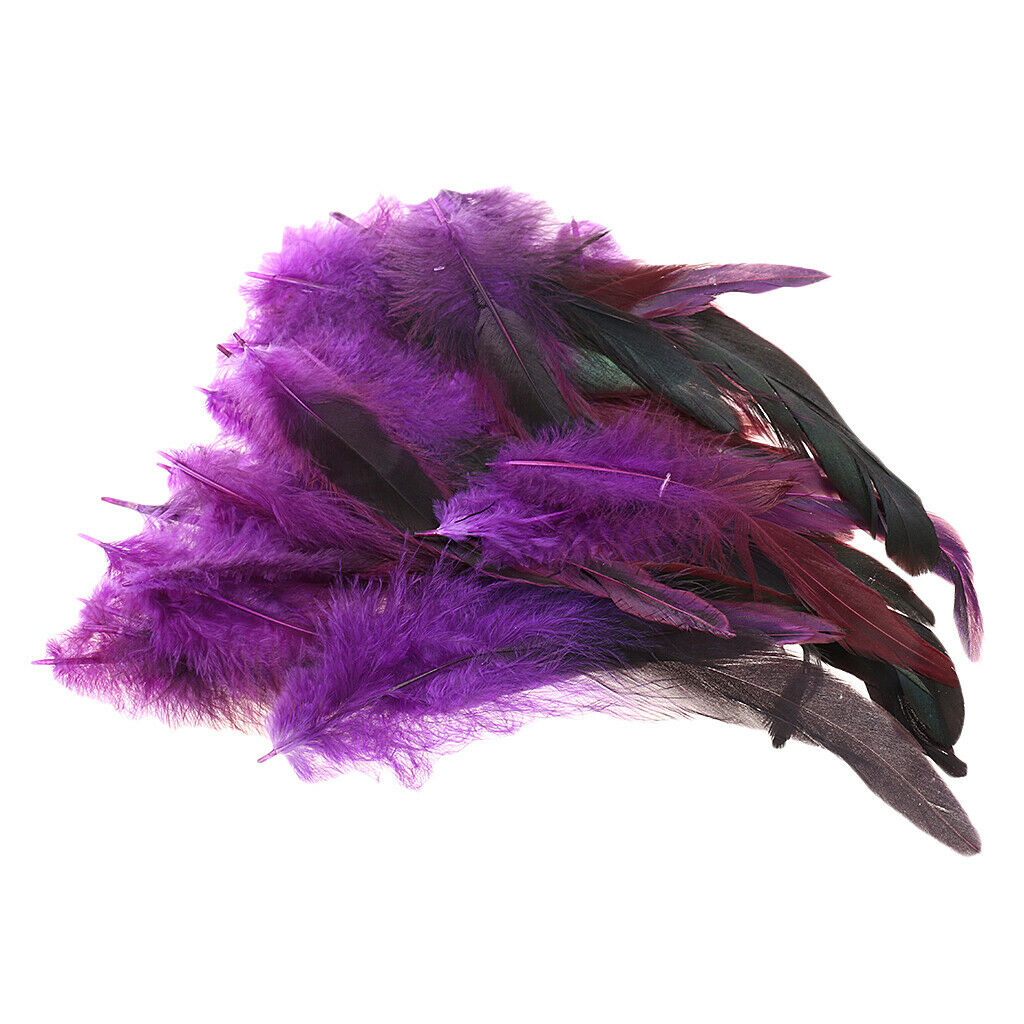 100x Purple Blue Dyed Rooster Feathers Embellishment for DIY Crafts 12-18cm