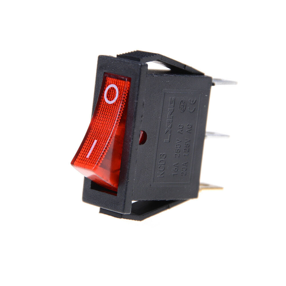 5pcs/lot RED LED Light 3 PIN SPST ON/OFF Boat Rocker Switch 16A/250V 20A/125V